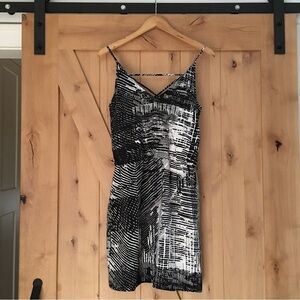 AMANDA UPRICHARD Sleeveless Silk Mini Dress Black White Size Small